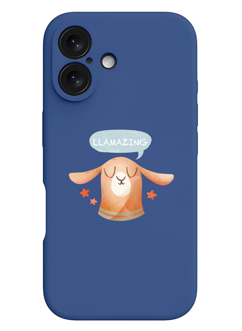 Theodor iPhone 16 Plus Blue Protective Slim Fit Case Liquid Silicone Cover with Full Body Protection Anti-Scratch Shockproof Case For iPhone - Llamazing lama  - Image 1