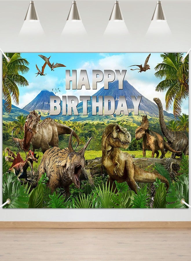 افيزانو لافتة عيد ميلاد سعيد بتصميم ديناصور من أفزانو، خلفية زينة لحفلة عيد ميلاد سعيد بتصميم ديناصور للأولاد، لافتة حفلة بطابع الديناصورات في الغابة الجوراسية، دعامة تصوير (6 × 3.6 قدم) - Image 1