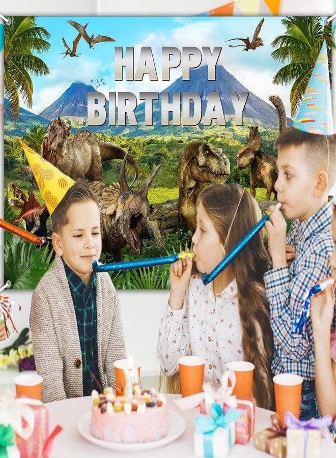 افيزانو لافتة عيد ميلاد سعيد بتصميم ديناصور من أفزانو، خلفية زينة لحفلة عيد ميلاد سعيد بتصميم ديناصور للأولاد، لافتة حفلة بطابع الديناصورات في الغابة الجوراسية، دعامة تصوير (6 × 3.6 قدم) - Image 5