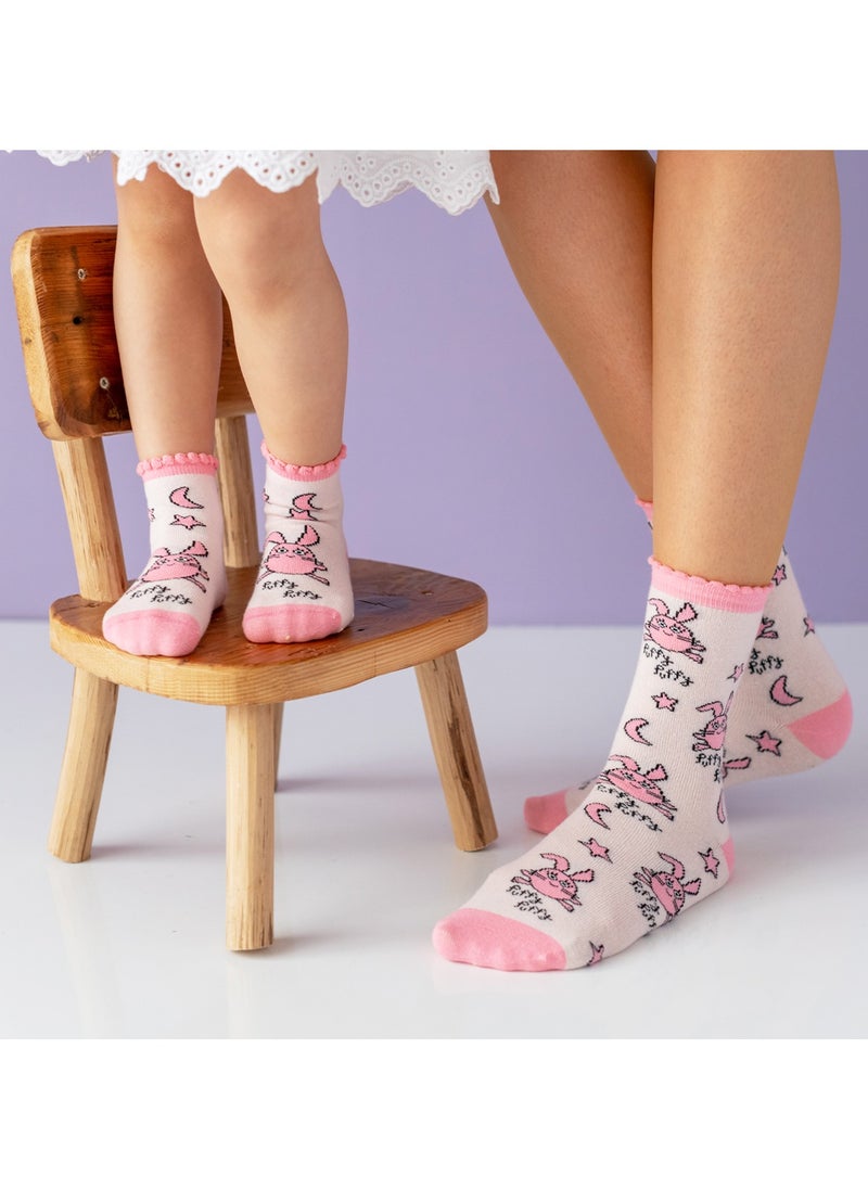 Milk & Moo 8 Pairs of Mother & Baby Twinning Socks Combo, 4 Pair Mother Socks 4 Pair Baby Socks, Soft Cotton, Warm Breathable Material, Baby Socks 12-24 Months, Mother Socks 36-40  - Image 1