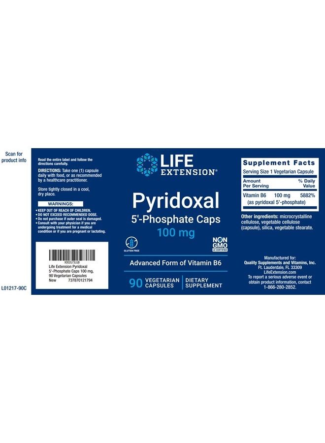 Life Extension كبسولات بيريدوكسال-5'-فوسفات P5P 100 ملغ، 90 كبسولة نباتية (عبوة من 2) - مكمل متقدم لفيتامين ب6 - Image 2