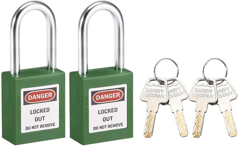 Green Lockout Tagout Safety Padlock 2Pcs Steel Shackle Keyed Different 1 1 2 Inch - Image 2