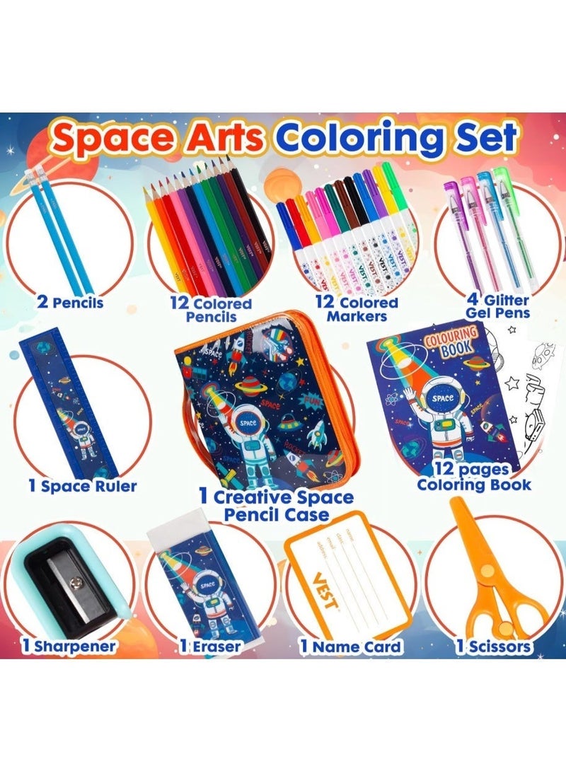 VEST Kids Painting Stationery Set 20×25×3.5cm for Children Graffiti Art Creation Painting Enlightenment Daily Writing Aerospace Space Cartoon Pattern Portable Zipper Full Painting Stationery Gift Box Colored Pencils Creative Markers Pen Multicolour notebook stationery set - Image 2