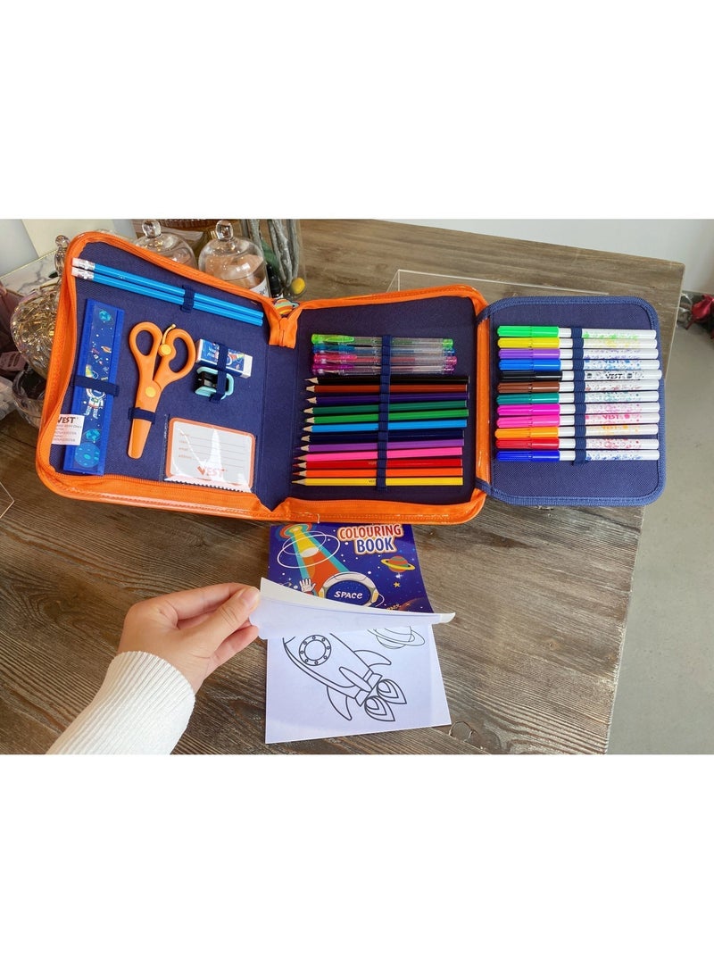 VEST Kids Painting Stationery Set 20×25×3.5cm for Children Graffiti Art Creation Painting Enlightenment Daily Writing Aerospace Space Cartoon Pattern Portable Zipper Full Painting Stationery Gift Box Colored Pencils Creative Markers Pen Multicolour notebook stationery set - Image 3