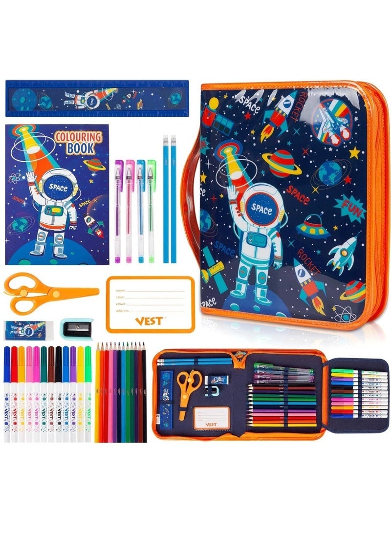 VEST Kids Painting Stationery Set 20×25×3.5cm for Children Graffiti Art Creation Painting Enlightenment Daily Writing Aerospace Space Cartoon Pattern Portable Zipper Full Painting Stationery Gift Box Colored Pencils Creative Markers Pen Multicolour notebook stationery set - Image 1