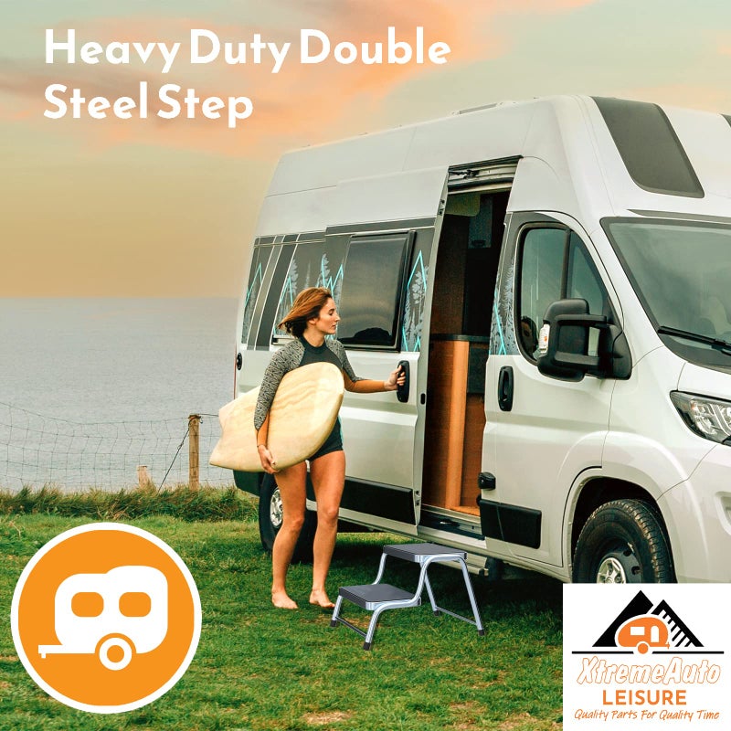 Generic Xtremeauto Double Steel Caravan Step Extra Large - XL Steel Caravan Motorhome Step, Heavy Duty Camper Stool Step, Caravan Step Camper Steps, Wide Stepping Stool For Campervan With Anti Slip Grooves  - Image 2