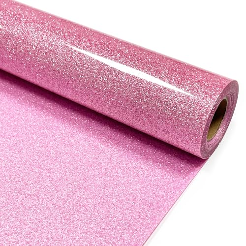 MerryMade Pink Glitter Heat Transfer Vinyl 12 x 5 ft HTV for Shirts Glitter HTV for All Cutter Machine Easy to Cut Weed for Heat Vinyl Design Pink - Image 1