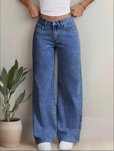 Nifty Women's Denim Stretchable High Waist Medium Wash Baggy Jeans (1477_BTA_30_Blue_30) || Back Pocket Bow tie Detail - Image 2