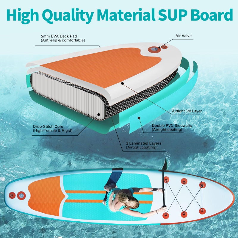 XHYCPY Inflatable Paddle Boards Stand Up Paddleboard Wide Stable with Premium SUP Paddle Board Accessories for All Skill Levels with Fins, Adjustable Paddle, Pump, Backpack, Leash - Image 5