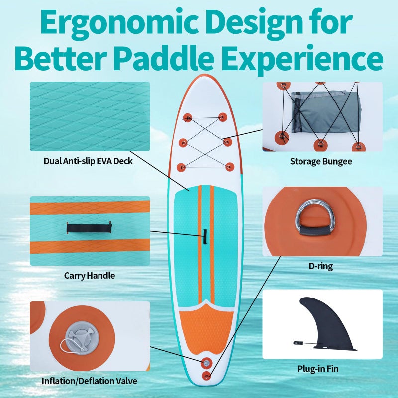 XHYCPY Inflatable Paddle Boards Stand Up Paddleboard Wide Stable with Premium SUP Paddle Board Accessories for All Skill Levels with Fins, Adjustable Paddle, Pump, Backpack, Leash - Image 4
