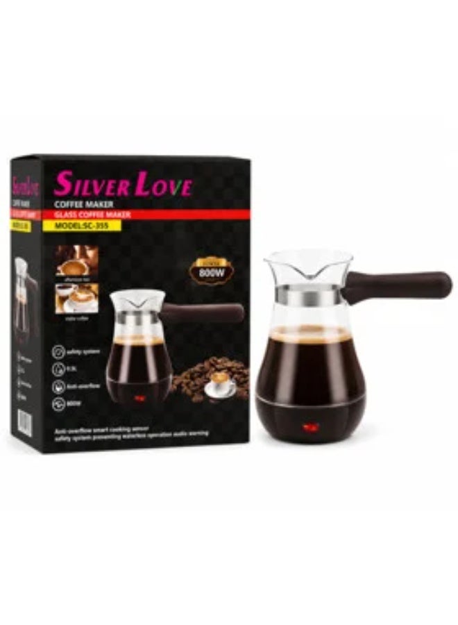 Silver Love Glass Coffee Maker SC-355, 500ml Capacity, 800W Electric Coffee Brewer, Ergonomic Handle, 220-240V, - Image 4