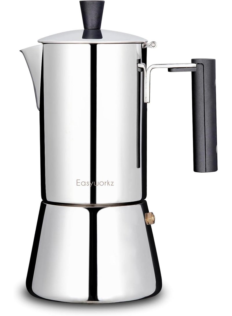 EASYWORKZ Stovetop Espresso Maker Stainless Steel Italian Coffee Machine Maker 6Cup 300ml Induction Moka Pot - Image 1