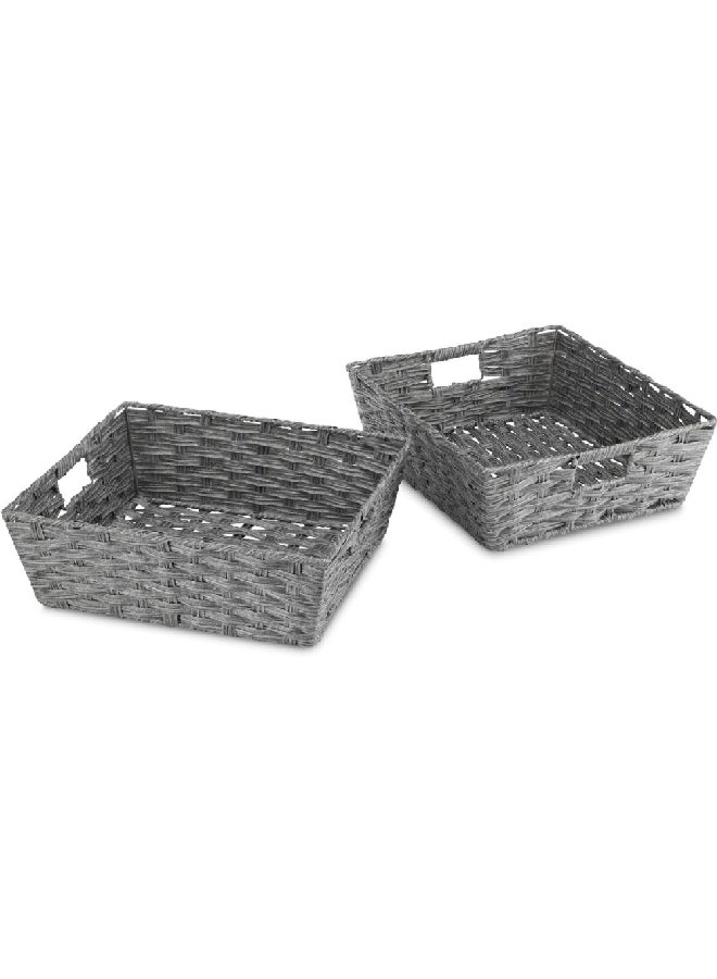 Whitmor Split Rattique Rectangular Storage Shelf Tote Smokey 5.13 x 13.13 x 15.13 Inch 5768-2711-2-SMK  - Image 2