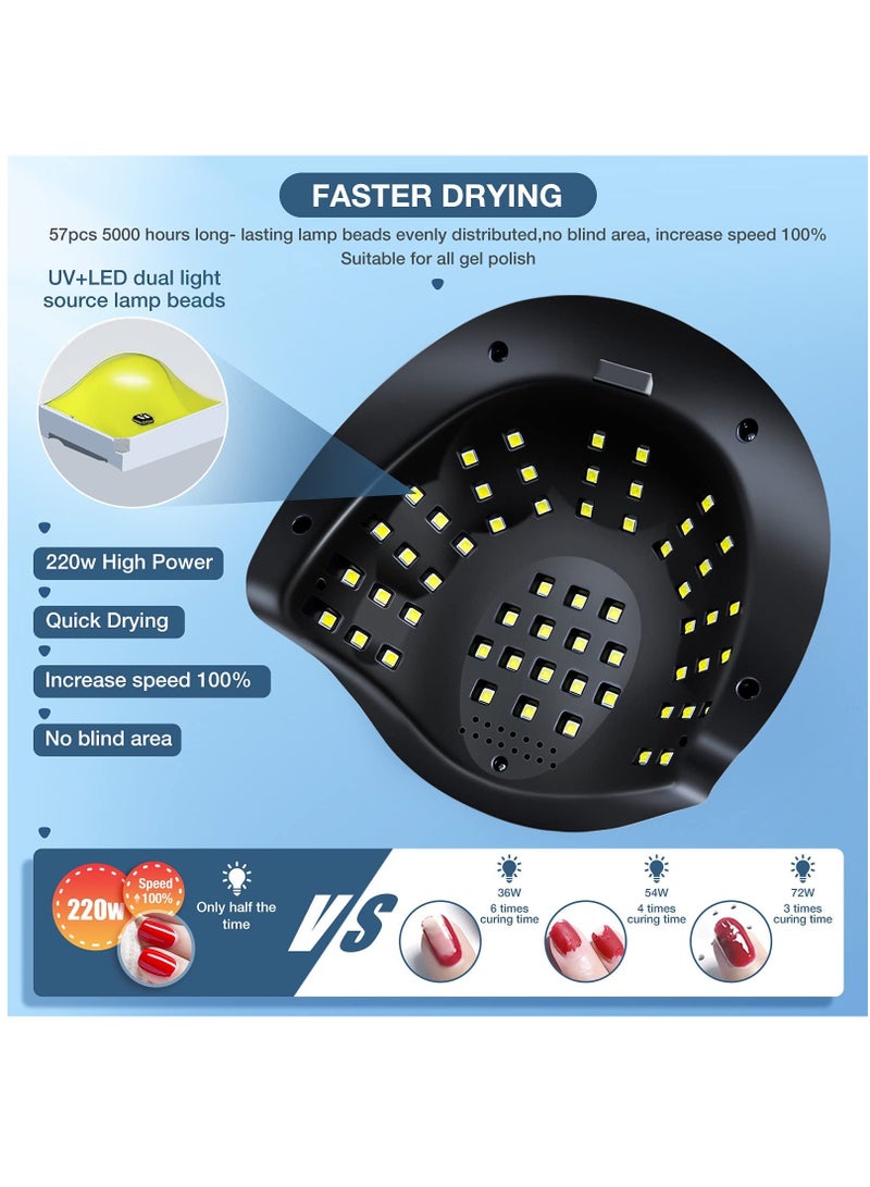 مصباح أظافر UV LED بقوة 220 واط مع 57 لؤلؤة و4 مؤقتات وشاشة تعمل باللمس ومستشعر تلقائي مثالي لتجفيف أظافر الجل الاحترافية - Image 2