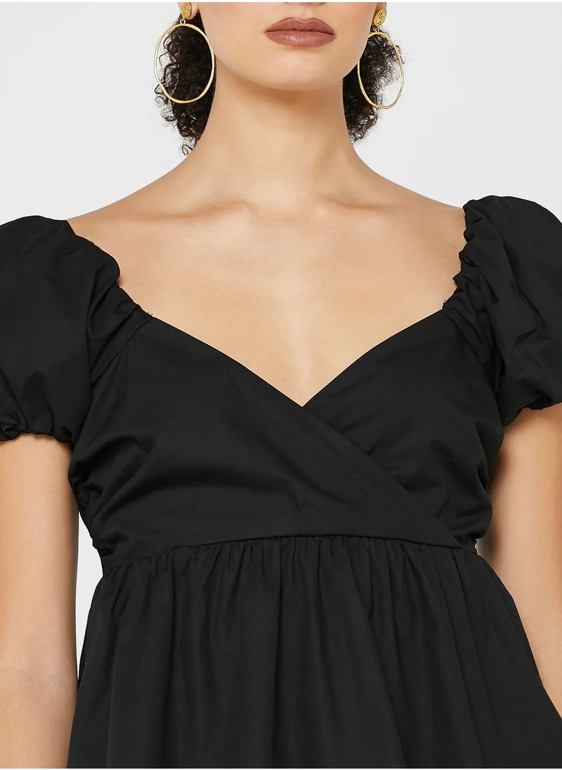 LOST INK Puff Sleeve Cotton Poplin Top