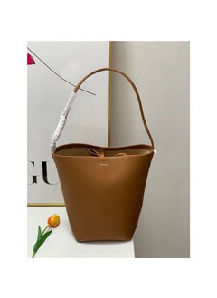 New Row Leather Bucket Bag Large Capacity Tote for Women brown medium