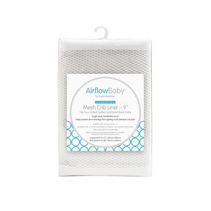 AirflowBaby Breathable Mesh Liner for FullSize Cribs 9H 23cm Essential 2mm Mesh White Size 4FS Covers 3 or 4 Sides