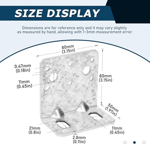 MOZCORN 6 Pack Corner Bracket Heavy Duty L Brackets for Wood HDG Angle Brackets Versatile Corner Brace with Reinforing Ribs and Adjustable Sloted Holes AntiRust 28MM Thickness 315x315x2in - Image 3