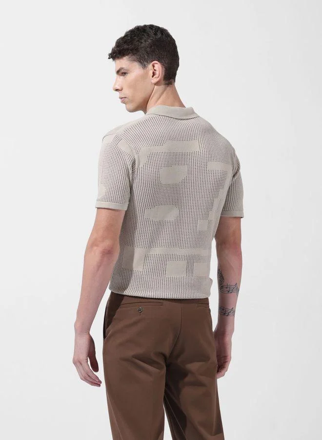 شركة المرآب الهندية Men Slim Fit Textured Polo Neck Half Sleeves T-Shirt