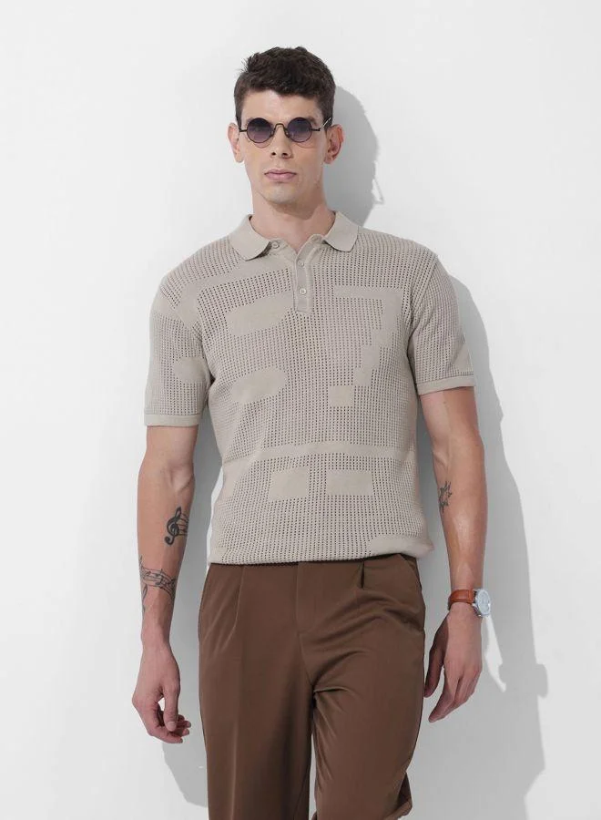 شركة المرآب الهندية Men Slim Fit Textured Polo Neck Half Sleeves T-Shirt