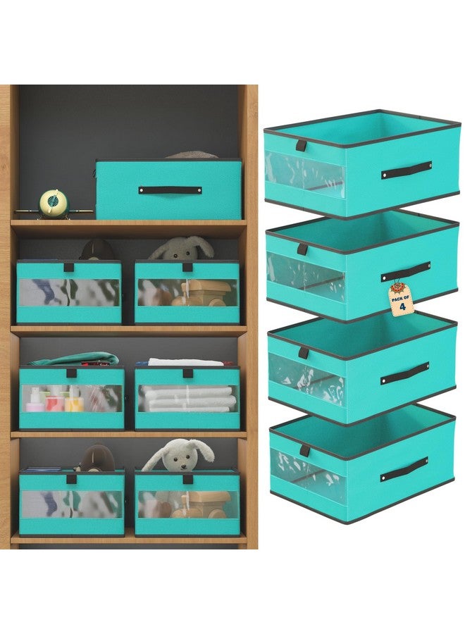 Kuber Industries (Pack of 4) Storage Box | Wardrobe Organizer | Foldable Storage Organizer with Transparent Window | Closet Drawer Organizer for Saree, Shirts, Blankets & Books | Reliance Green - Image 1