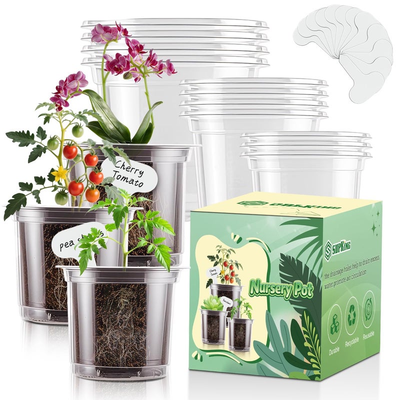 SupKing Clear Nursery Pots 5/4/3.5 Inch Plastic Seed Starter Plant Flower Pot with Drainage Holes for Transplanting Succulents Cuttings Seedlings 15 Labels (12Pcs) - Image 1