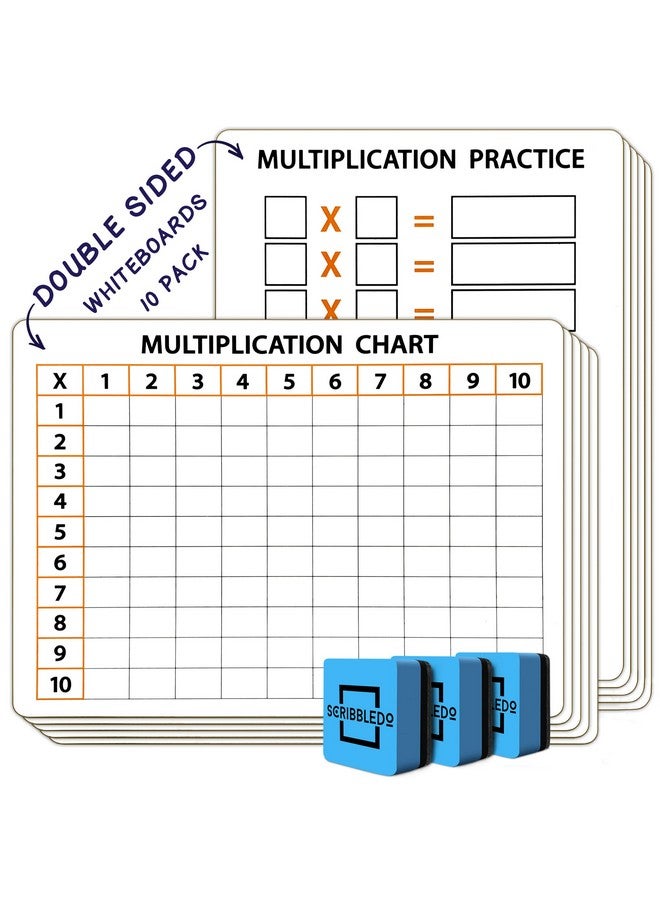 سكريبل دو مجموعة من 10 ألواح بيضاء لجدول الضرب قابلة للمسح الجاف من سكريبليدو، مقاس 9 × 12 بوصة، جدول ضرب مزدوج الجوانب، أدوات تعليمية للرياضيات، سبورة بيضاء للأطفال والطلاب والفصول الدراسية، تتضمن 10 ممحاة - Image 1