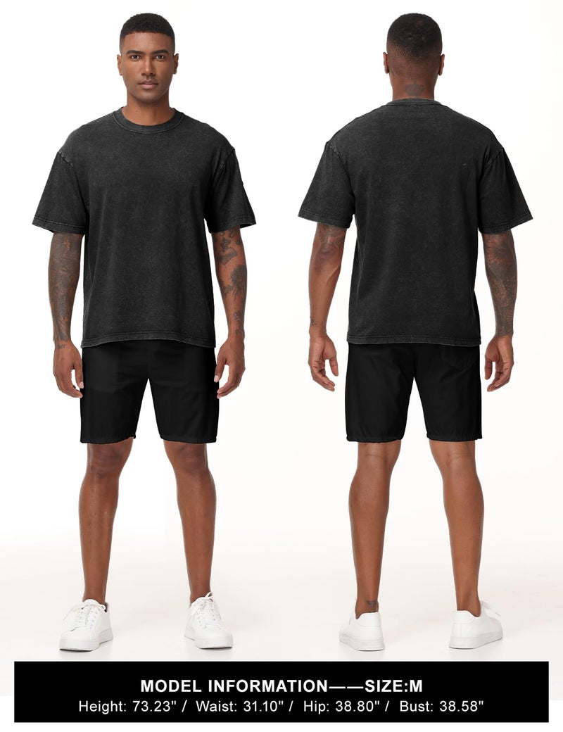 Eisctnd 4 Pack Men's Oversized T-Shirts Heavy Cotton Vintage Tee, Loose Fit Baggy Short Sleeve Casual Streetwear Unisex Tops(4-Black+Black+Black+Black-XL) - Image 4