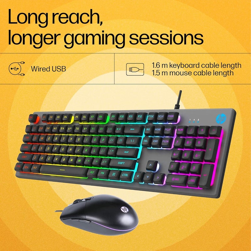 HP KM300F Wired USB Gaming Keyboard and Mouse Set, Membrane Backlit, 26 Keys Anti-Ghosting, 3 LED Indicators & 3D 6K USB Mouse with 6400DPI,Six-Speed Cyclic Resolution Switching, Black - Image 4