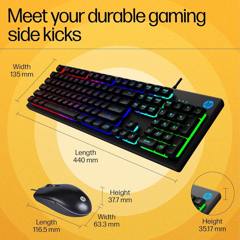 HP KM300F Wired USB Gaming Keyboard and Mouse Set, Membrane Backlit, 26 Keys Anti-Ghosting, 3 LED Indicators & 3D 6K USB Mouse with 6400DPI,Six-Speed Cyclic Resolution Switching, Black - Image 2