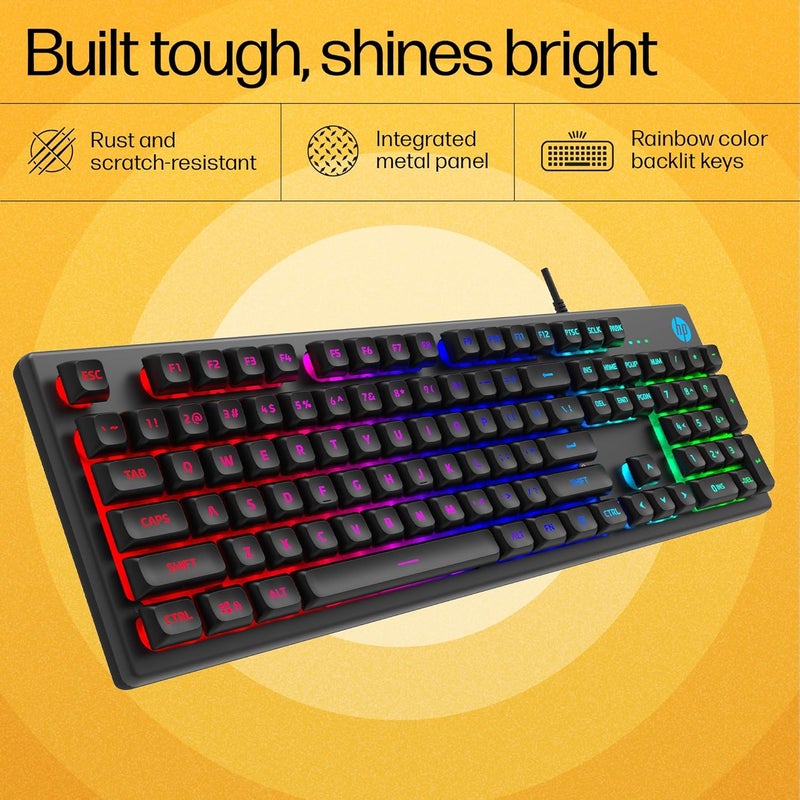 HP KM300F Wired USB Gaming Keyboard and Mouse Set, Membrane Backlit, 26 Keys Anti-Ghosting, 3 LED Indicators & 3D 6K USB Mouse with 6400DPI,Six-Speed Cyclic Resolution Switching, Black - Image 5