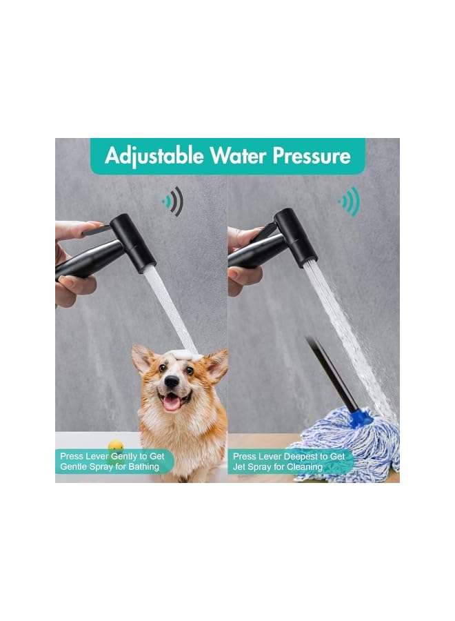 The Bros Black Bidet Sprayer for Toilet, 2pcs Handheld Bidet Sprayer Cloth Bathroom Diaper Sprayer for Kitchen and Toilet Cleaning,Adjustable Water Pressure Jet Sprayer for Toilet Water Spray - Image 2