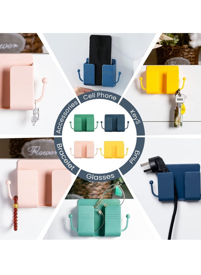 حامل هاتف مثبت على الحائط مع صندوق تخزين لوحدة التحكم عن بعد مزود بخطاف - منظم متعدد الأغراض للمنزل والمكتب - Image 2