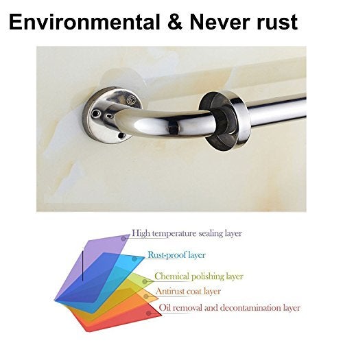 ZUEXT 12 Inch Stainless Steel Shower Grab Bar - ZUEXT Shower Handle, Bathroom Balance Bar - Safety Hand Rail Support - Handicap, Elderly, Injury, Senior Assist Bath Handle (w/Self-Adhesive Stick-on Hook) - Image 5