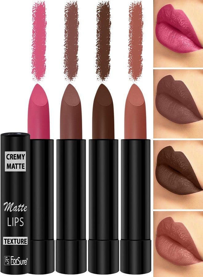 ForSure Cremy Matte Lipstick Combo Of 4 Lipsticks- 3.5gm Each (Pink Fusion, Caramel, Cocoa Brown, Brick Red) - Image 1