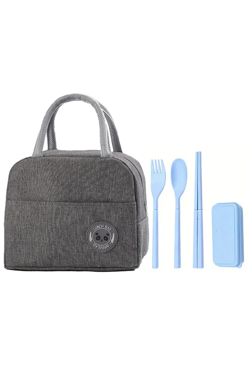 STAR BABiES Star Babies Insulated Mini Lunch Bag with Foldable Fork- Spoon Set Grey