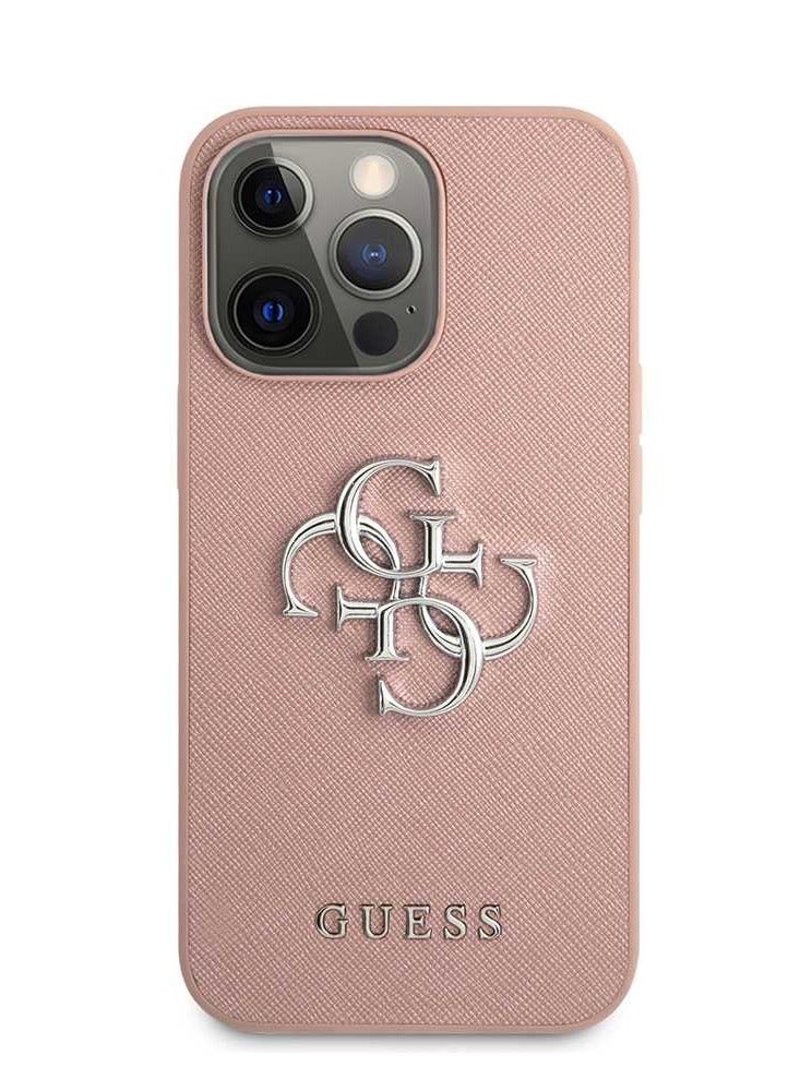 GUESS PU Saffiano Case With Big 4G Silver Logo For iPhone 13 Pro (6.1") - Pink - Image 1