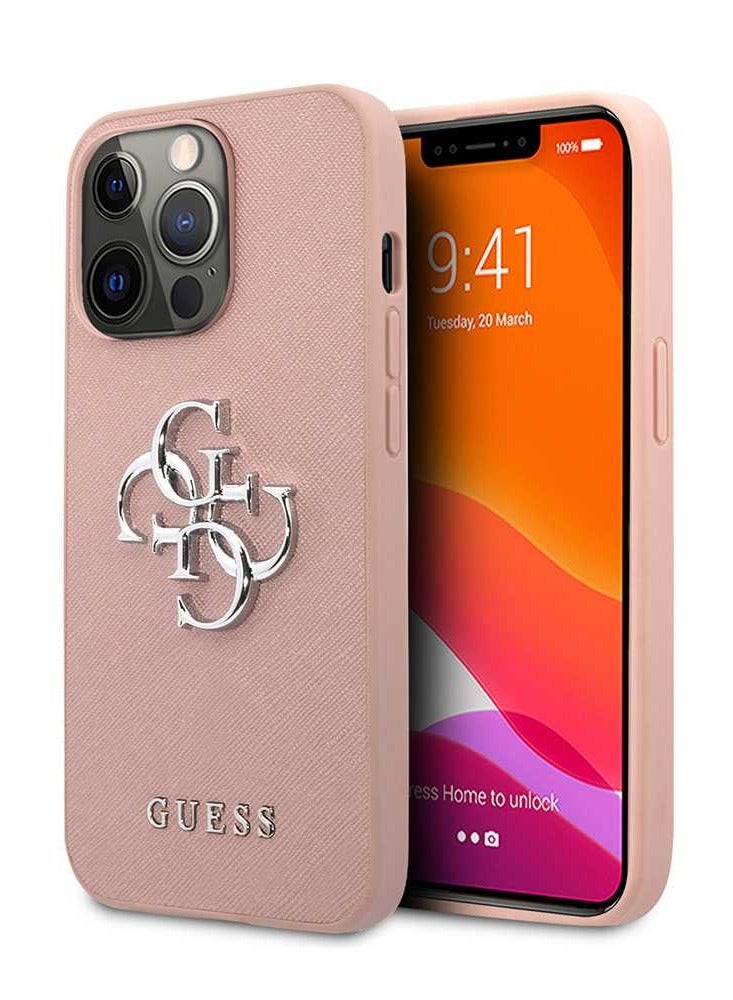 GUESS PU Saffiano Case With Big 4G Silver Logo For iPhone 13 Pro (6.1") - Pink - Image 5