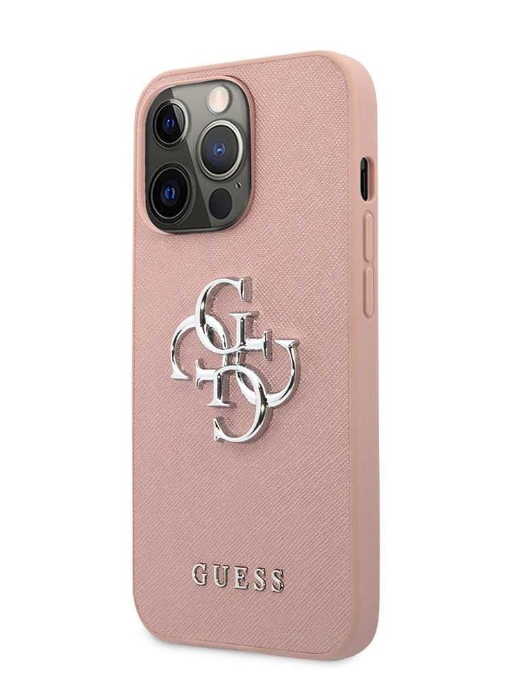GUESS PU Saffiano Case With Big 4G Silver Logo For iPhone 13 Pro (6.1") - Pink - Image 2