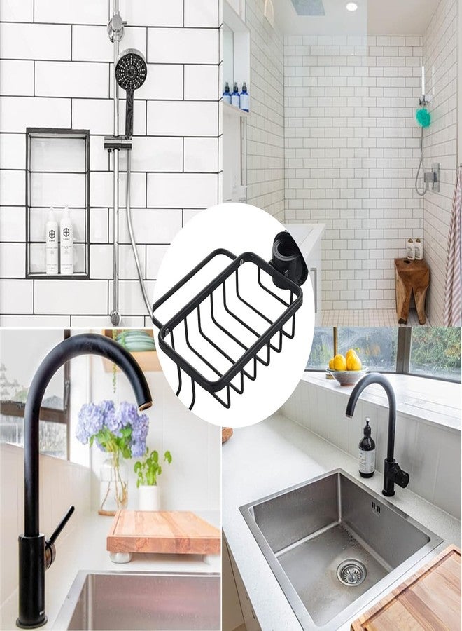 MIXEN Kitchen Faucet Sponge Holder Detachable Faucet Storage Rack Space Aluminum Hanging Faucet Drain Rack Sponge Holder Kitchen Sink Organizer for Sponge Soap Scrubbers (Black) - Image 2
