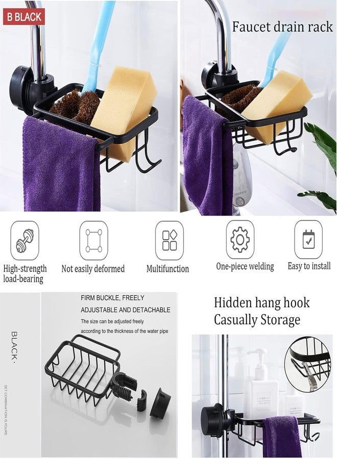 MIXEN Kitchen Faucet Sponge Holder Detachable Faucet Storage Rack Space Aluminum Hanging Faucet Drain Rack Sponge Holder Kitchen Sink Organizer for Sponge Soap Scrubbers (Black) - Image 4