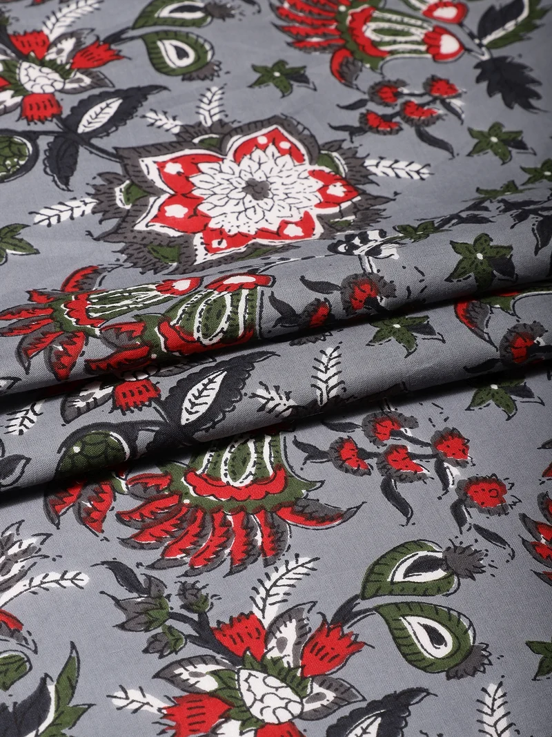 أيه كيه إس Grey Floral Cotton Fabric for Crafting