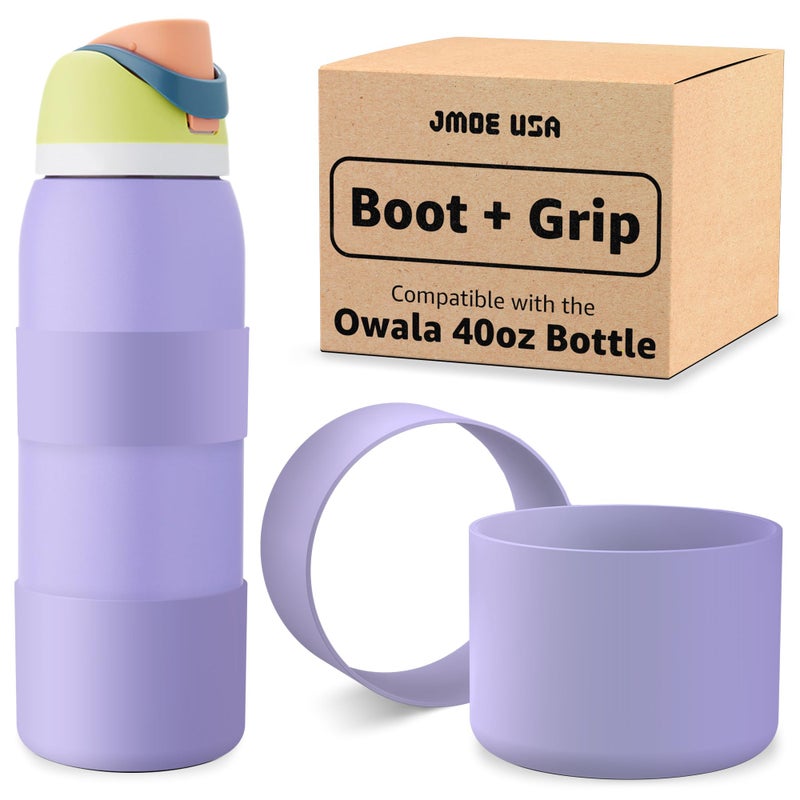 Jmoe USA Jmoe USA Silicone Boot Sleeve + Hand Grip for Owala 40oz Water Bottle | BPA Free & Food-Grade Silicone Rubber | Protective Anti-Slip Bottom Bumper Cover | Protects Against Dents & Sc (Retro Boardwalk) - Image 1