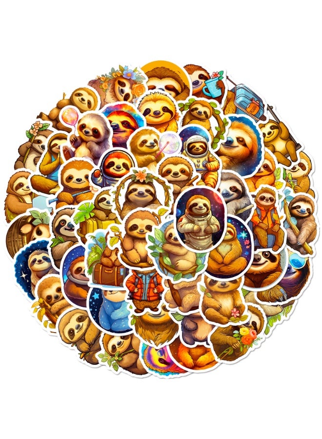 NIBEMINENT 50 Pcs Cute Sloth Deco Kit Waterproof Stickers, High Definition Printing Bright Colors, Suitable for Laptop Skateboard Luggage Water Bottle Guitar DIY  - Image 1