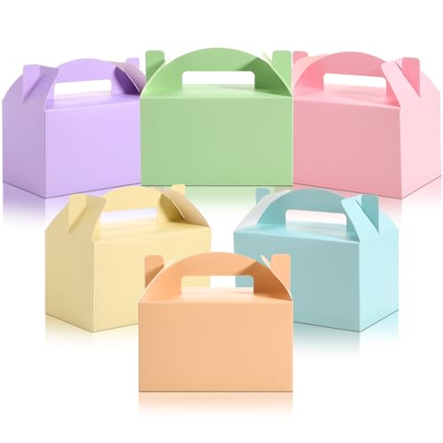Skyygemm 24 Pcs Christmas Gable Gift Box Colorful Paper Candy Snack Goodie Cake Treat Boxes for Birthday Wedding Fall Party Favors, 6 x 3.5 x 3.5 Inch(Pastel) - Image 1
