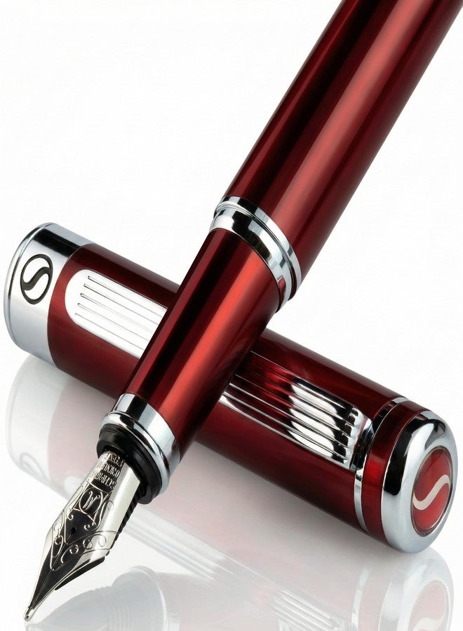 Scriveiner Deep Crimson Red Fountain Pen - Stunning Luxury Pen with Chrome Finish, Schmidt Nib (Medium), Best Pen Gift Set for Men & Women, Professional, Executive, Office, Nice Pens - Image 1