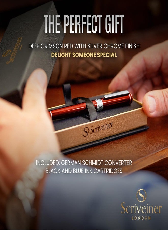 Scriveiner Deep Crimson Red Fountain Pen - Stunning Luxury Pen with Chrome Finish, Schmidt Nib (Medium), Best Pen Gift Set for Men & Women, Professional, Executive, Office, Nice Pens - Image 3