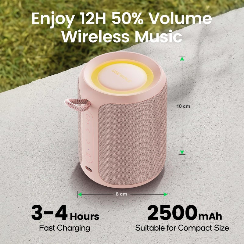 Deeyaple Bluetooth Speaker Wireless,IP67 Waterproof & Dustproof Portable Speaker with Lights,15W Loud Stereo Sound, 2500mAh Battery All Day Playtime, TWS Pairing, BT5.3, Home/Party/Outdoor/Beach (Pink) - Image 3