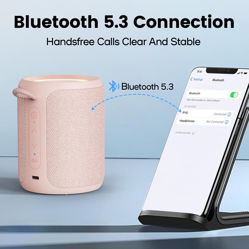 Deeyaple Bluetooth Speaker Wireless,IP67 Waterproof & Dustproof Portable Speaker with Lights,15W Loud Stereo Sound, 2500mAh Battery All Day Playtime, TWS Pairing, BT5.3, Home/Party/Outdoor/Beach (Pink) - Image 4