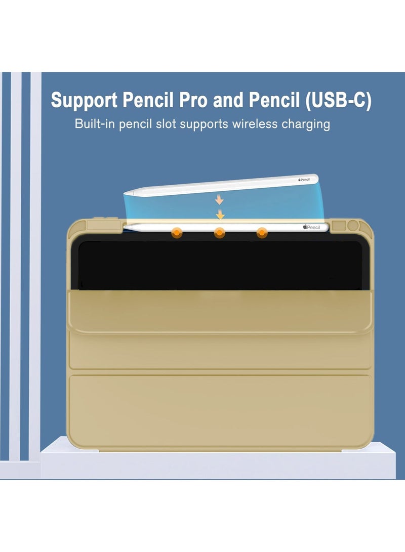 دبليو تيك أبل آيباد برو 11 5G 2024 (الجيل الخامس) 11 بوصة / أبل آيباد برو 11 بوصة (M5) 2025 جراب ذكي قابلة للفتح والإغلاق تلقائيًا، نسيج جلدي مع حامل قلم - ذهبي - Image 2